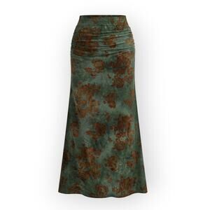 Floral Jacquard Ruched Maxi Skirt – Commense – Earthy Romantic XL NWT
